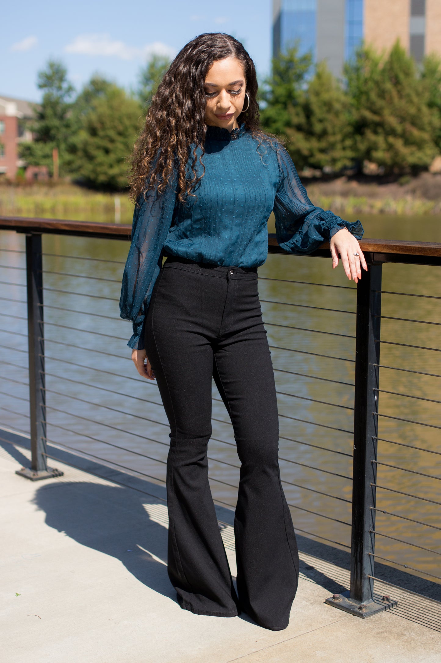 Chelsea Teal Sheer Long Sleeve Bodysuit