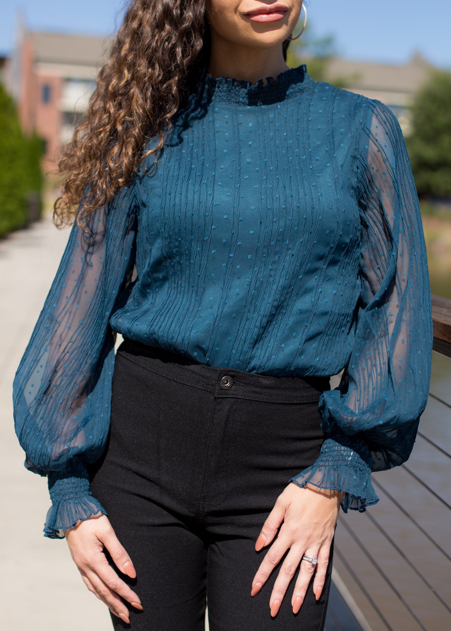 Chelsea Teal Sheer Long Sleeve Bodysuit