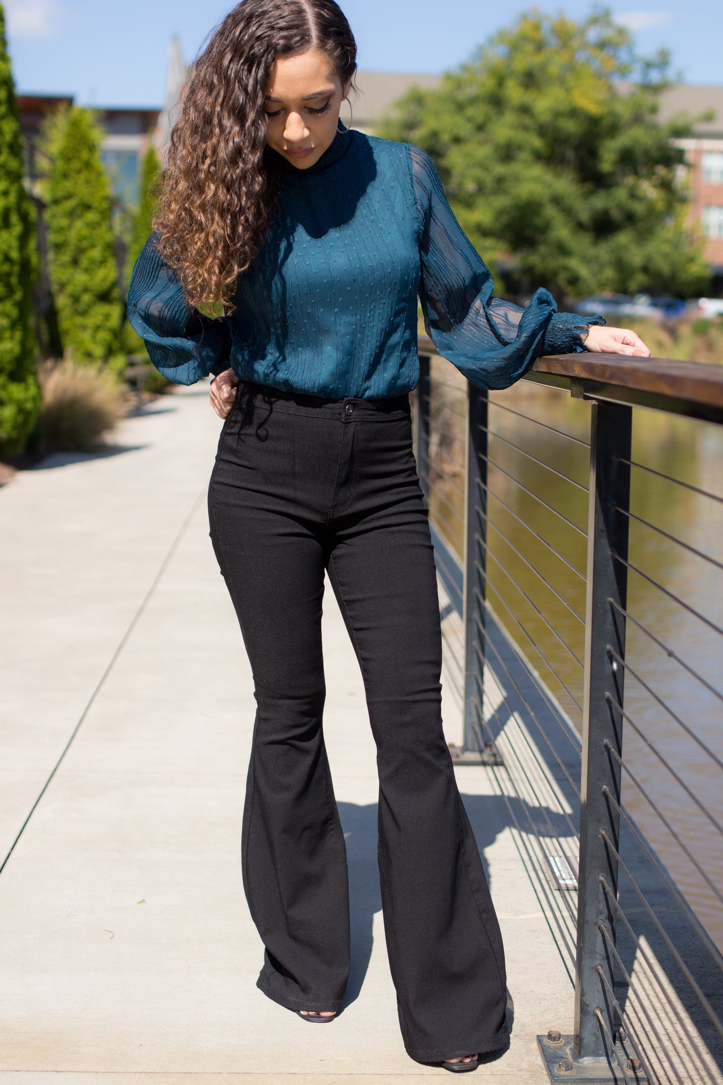 Chelsea Teal Sheer Long Sleeve Bodysuit